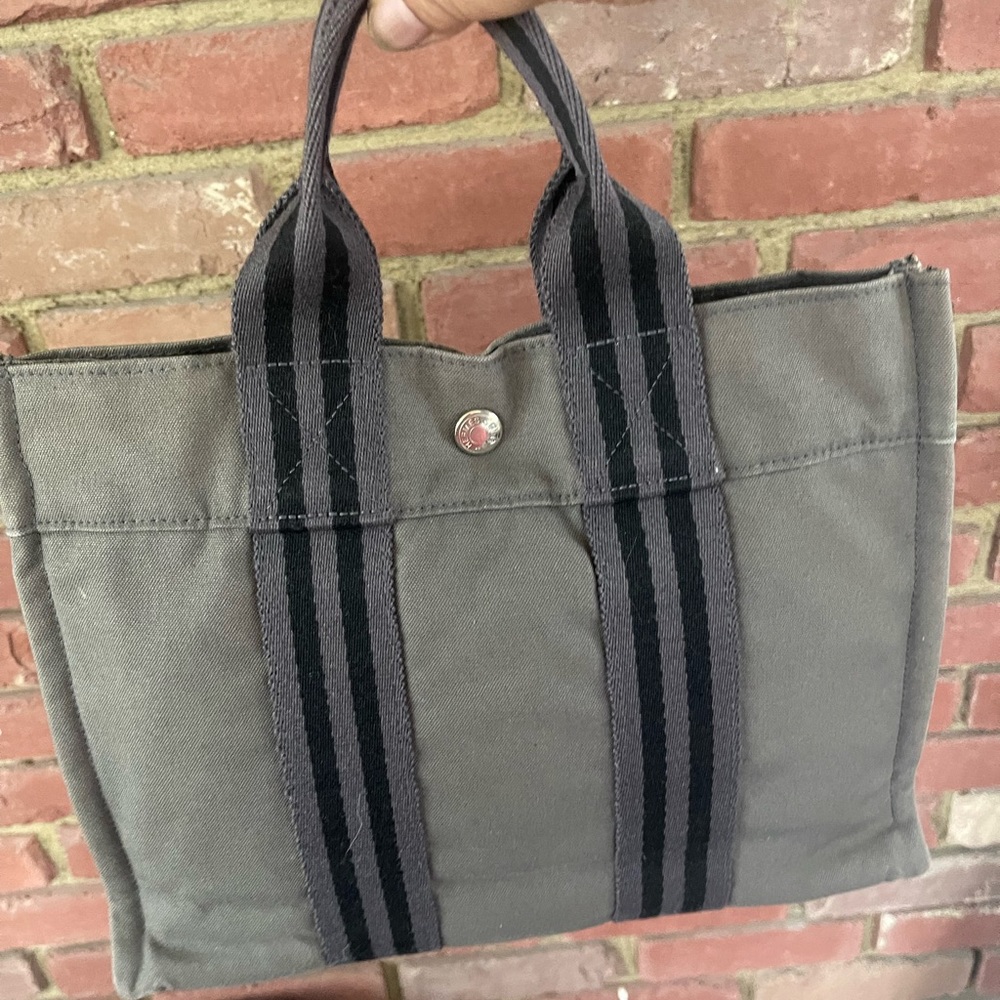 🔥HERMES🔥 Herline gray Canvas Small Tote Bag AUTHENTIC 🔥